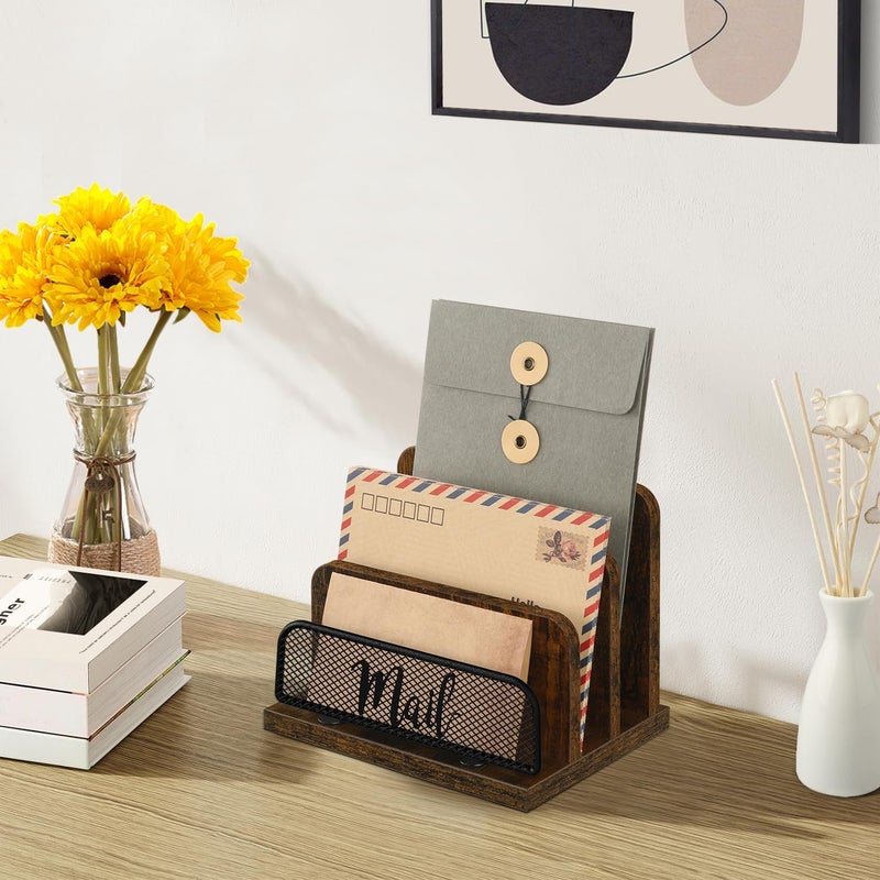 YINMIT Mail Organizer Countertop, Mail Holder with 3-Slot, Desktop Mail Sorter, Mail Organizer for Desk, Letter Sorter File Holder, Office Desk Organizers and Accessories - Image 2